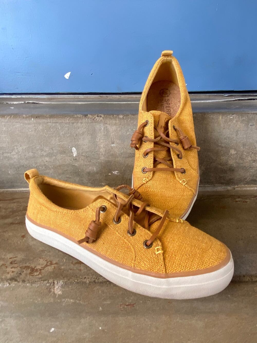 Sperry Seacycled Crest Vibe Baja honey yellow textured canvas sneakers